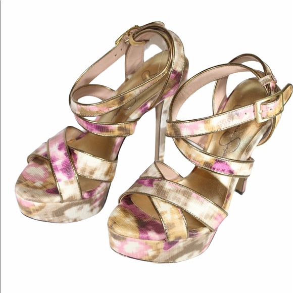 JESSICA SIMPSON Strappy Watercolour Floral Heel 6 - Picture 1 of 10